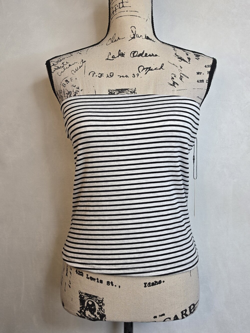 NWT Better / Together Striped Ribbed Tube Top XL Black Grey Strapless